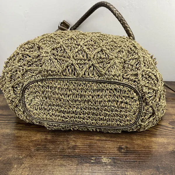 Brighton Woven Jute Gold Leather Buckle Accent Y2K Satchel‎ Purse Vintage - Image 6