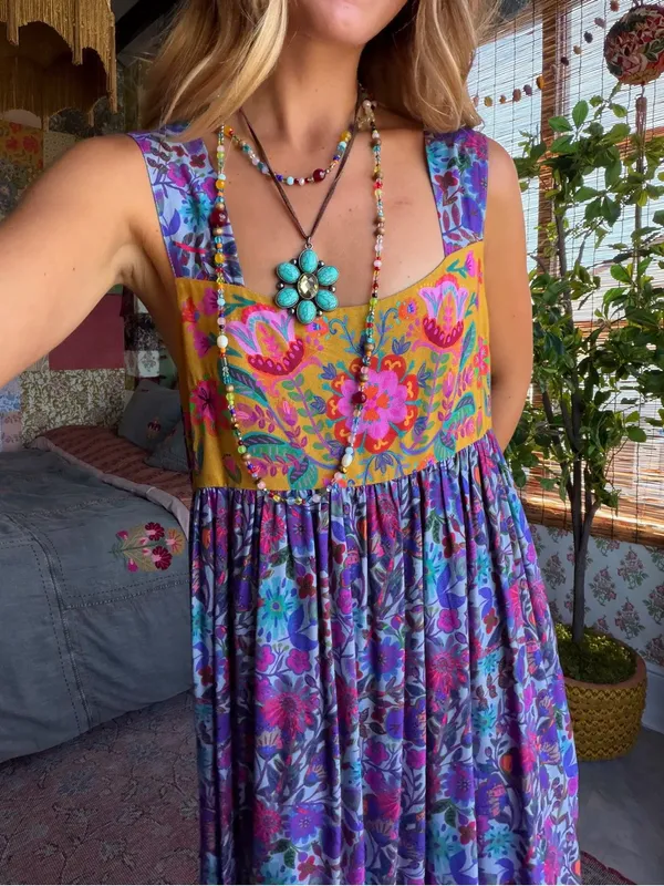 NWT Natural life Tricia maxi dress in dark purple daisies - Image 4