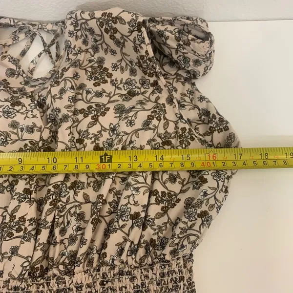 Old Navy Women's L Floral Smocked Waist V-Neck Maxi Dress Beige Brown Sleeveless - Image 5