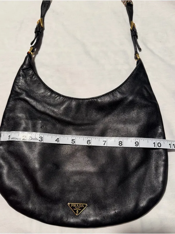 Prada Black Leather Hobo with Gold Chain Accent and dust bag . - Image 10