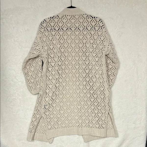 POL Cardigan Open Front Knit Cream with Black Ribbon Detail Sleeves Size Small - Image 6