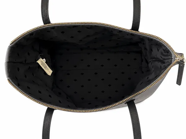 Authentic Kate Spade New York Gray Nylon Zip Tote Shoulder Bag Black Handles Gold Hardware - Image 4