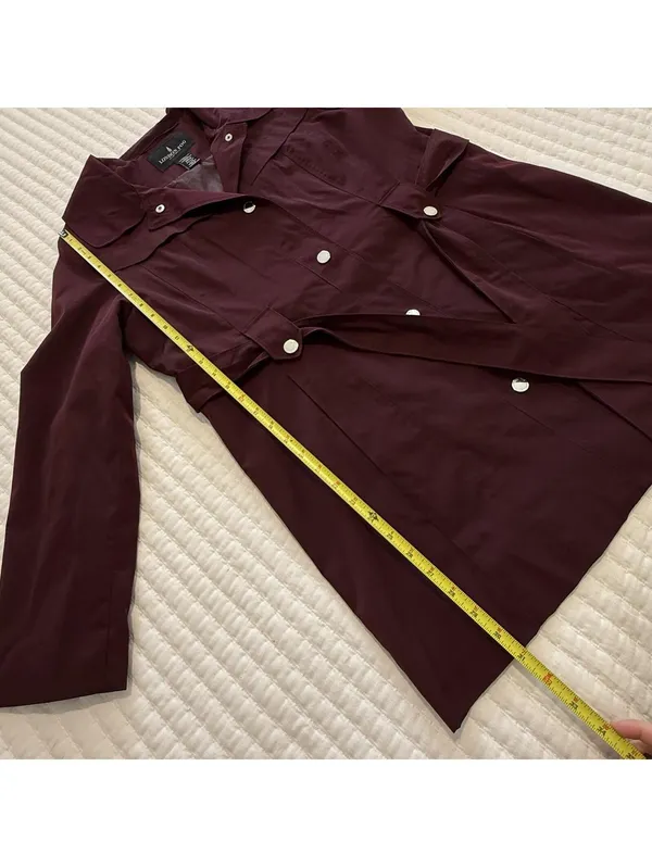 London Fog Burgundy Belted Collared Trench Coat Sz L Large Missing The Hood - Image 5