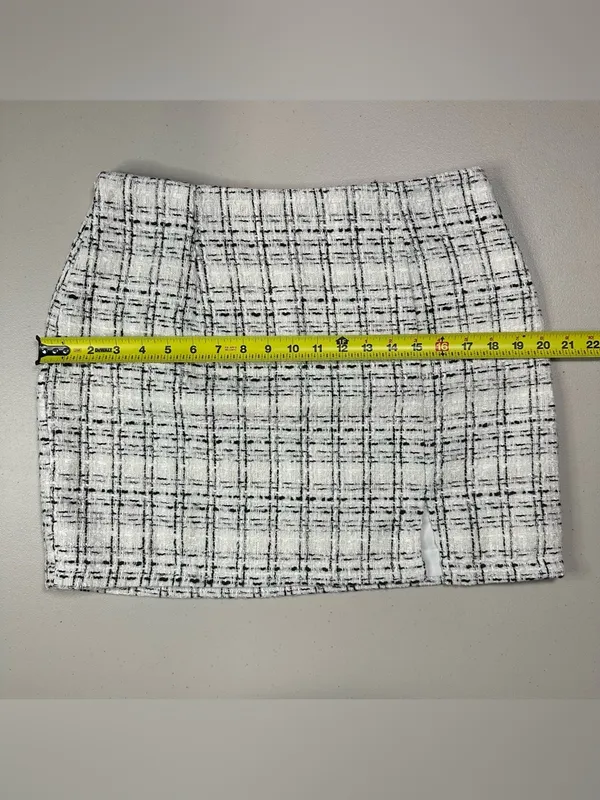 Women’s Tweed Mini Skirt Medium White Black Wool Blend Lined Career Classic NWT - Image 7