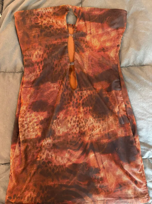 Missguided Brown Strapless Cutout Dress S - Image 6