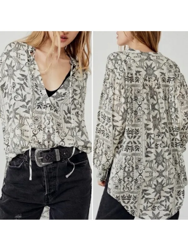 Free people Mia Boho Chic Tunic Viscose Tea Combo ivory/black women size small - Image 2