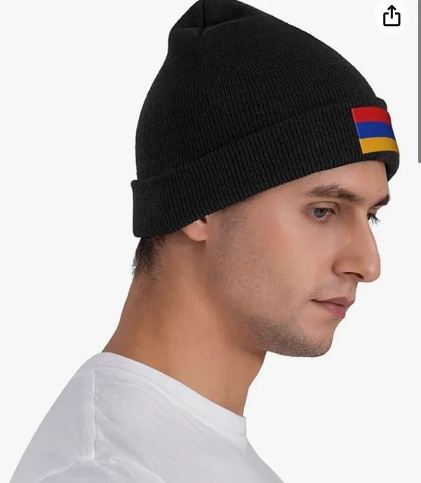 Black Knit Beanie with Armenian Flag Logo Design - Image 5