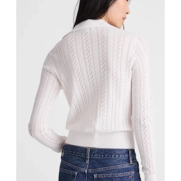 Madewell Pointelle-Stitch Polo Sweater Ivory Johnny Collar Knit Top Medium NWT - Image 2