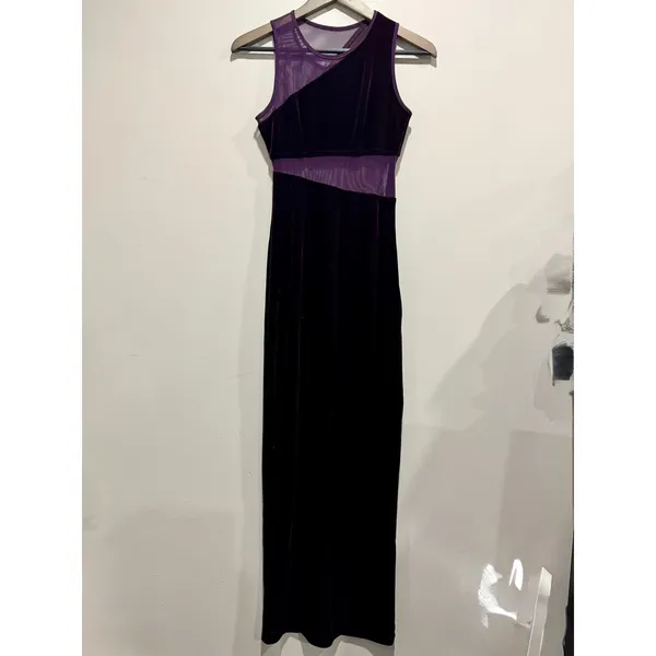 Blondie Nites Vintage 90s Purple Velvet Mesh Cutout Maxi Dress Whimsigoth Goth - Image 2