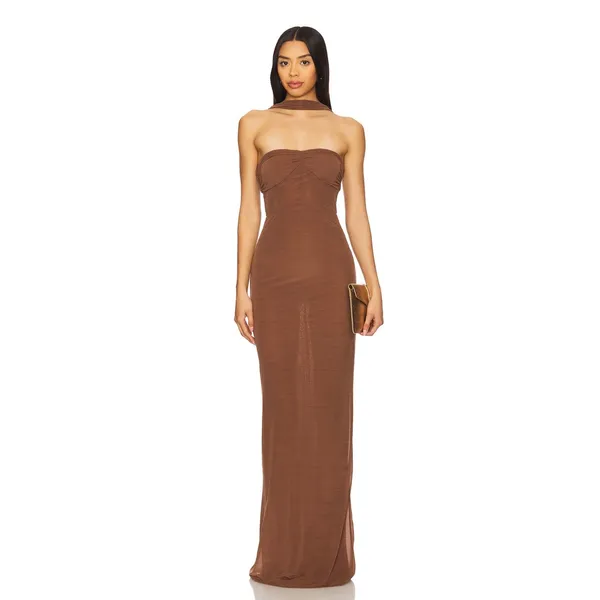 Camila Coelho Terese Maxi Gown in Brown size Small - Image 3