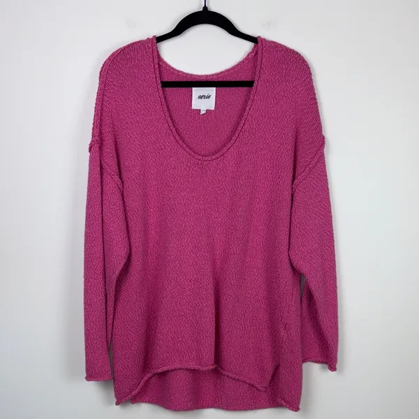 Aerie Voop Sweater Oversized Pink Women’s Size Large Cotton Relaxed Beachy - Image 3