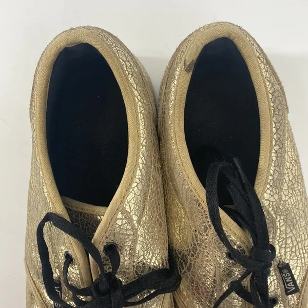 Vans Authentic Lo Pro Womens Size 5 Gold Cracked Foil Metallic Sneakers Skate - Image 4