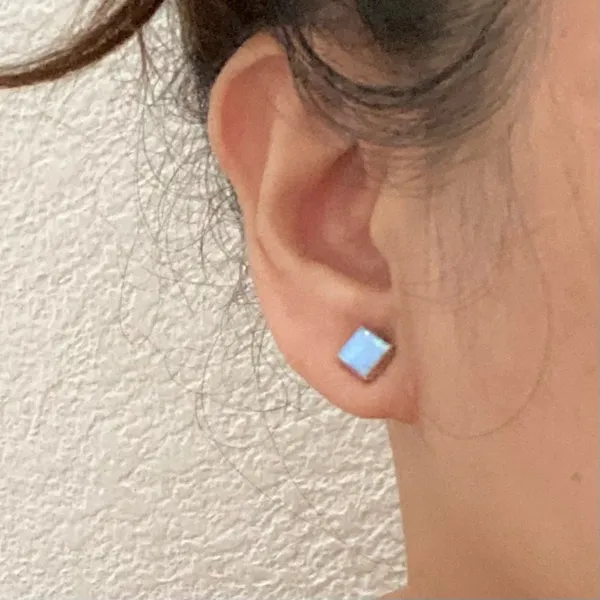 925 Sterling Silver Blue Opal Square Small Stud Earrings - Image 10