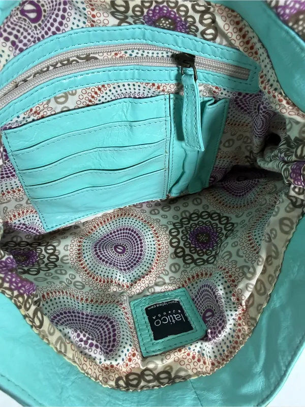 Latigo Turquoise Teal Leather Messenger Bag Y2K Boho Shoulder Crossbody Purse‎ - Image 6