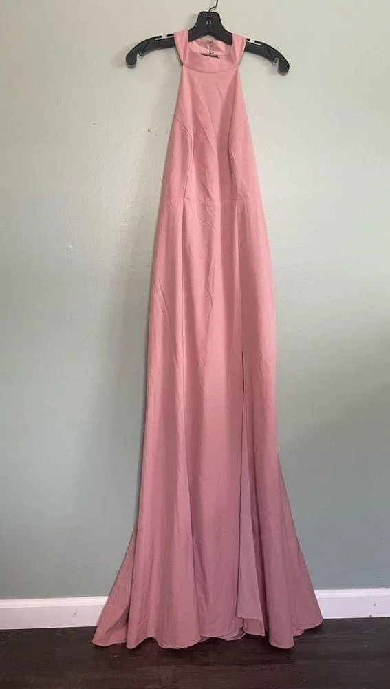 BHLDN Montreal Crepe Dusty Pink High Neck Maxi Bridesmaids Dress SZ 6 - Image 2