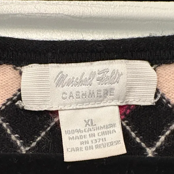 Vintage Y2K Marshall Field’s 100% Cashmere Argyle V-Neck Sweater XL - Image 2