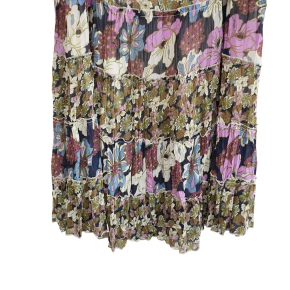 Christopher & Banks Vintage Floral Tiered‎ Flowy Maxi Skirt Purple Boho Chiffon Artsy Whimsical - Image 3