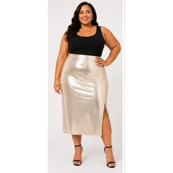 Time and Tru Womens Skirt Sz XXL Champagne Stone Sequin Midi Side Slit Glam - Image 2