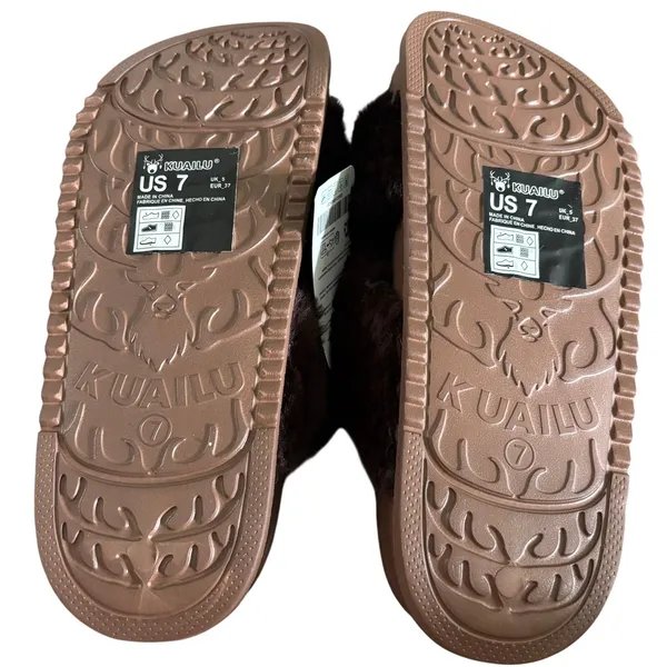 NEW KuaiLu Faux Fur Criss Cross Platform Sandals Sz 7‎ Brown Comfort Orthotic - Image 4