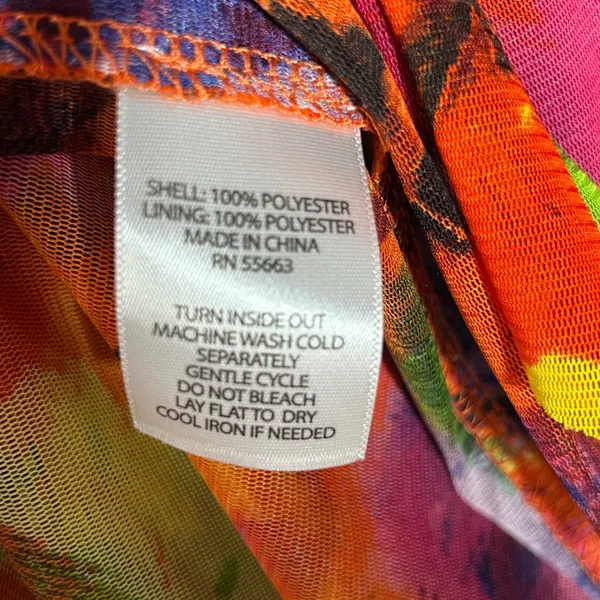 Cynthia Rowley Women Large Mesh High Low Maxi Dress Rainbow Feather Print Ruffle - Image 5