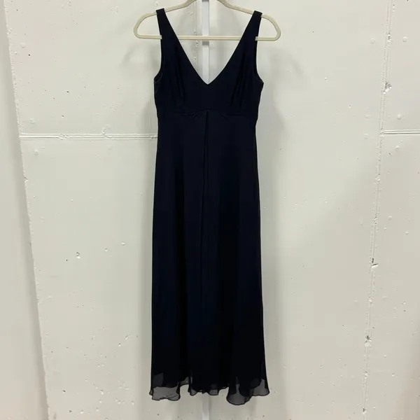 Y2K‎ Tahari Navy Blue 100% Silk V-Neck Empire Waist Maxi Dress Size 6 Minimalist - Image 2