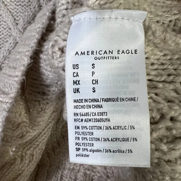 American Eagle Diamond Cable Pointelle Sweater Gray Mock Neck Balloon Size S - Image 7