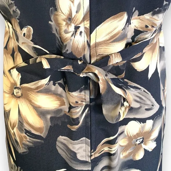 Vintage 90s Maxi Dress Black Tropical‎ Dark Floral Brown Sleeveless Bow Detail - Image 5