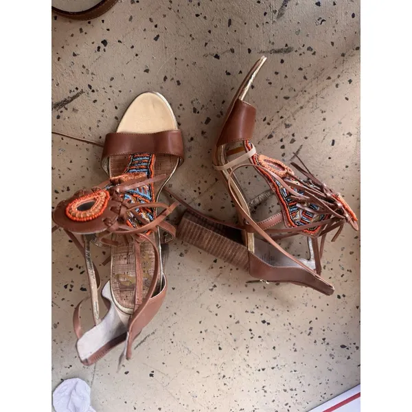 Sam Edelman Yvette Strappy Leather Suede Sandals Stacked Heel Sz 9.5 Boho Tribal - Image 4