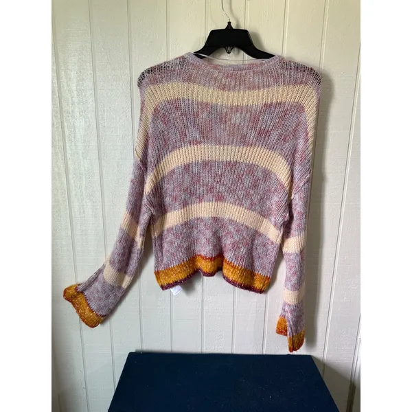 Roxy Womens Striped V-Neck Sweater Lavender Cream Orange Knit Size Small NWT - Image 6