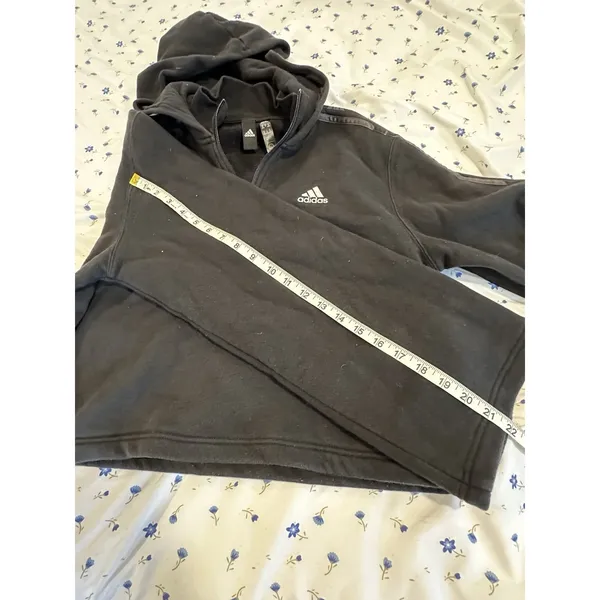 Adidas Athleisure Cropped Quarter Zip Hoodie Sz:M Black Camo Stripe Pullover - Image 6