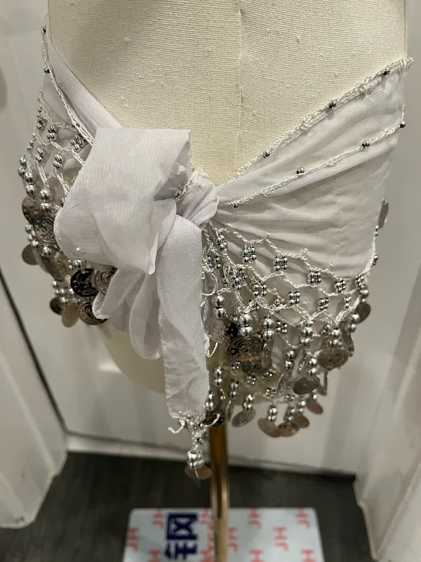 White coin skirt with silver coin embellishments and beading - Image 2