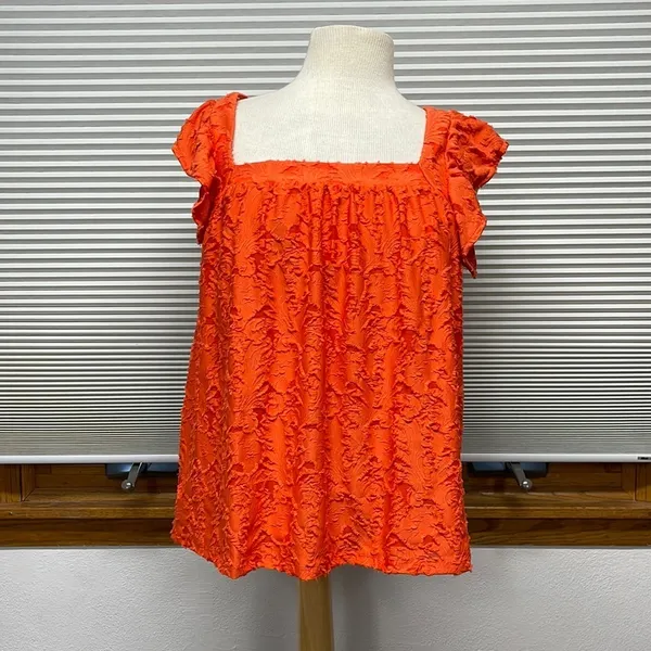 LC Lauren Conrad NWT Coral Ruffled Sleeve Square Neck Cross Back Top - Image 3