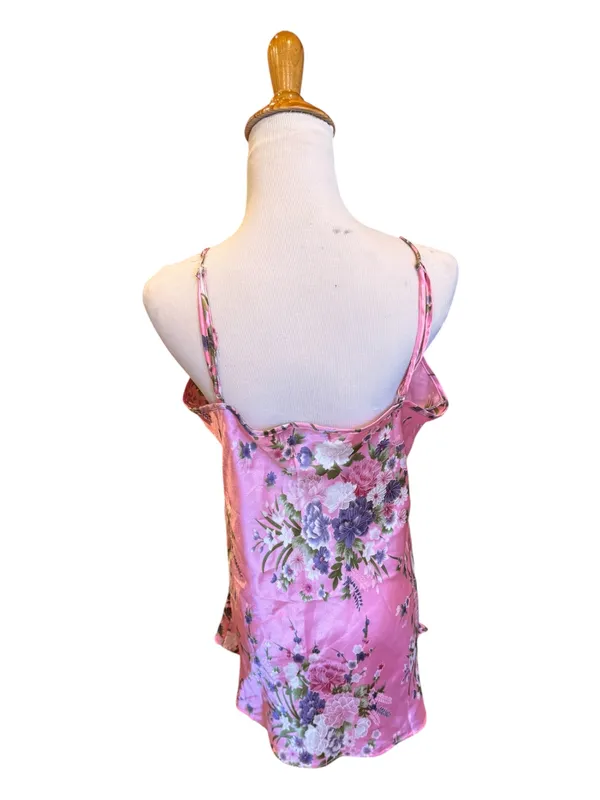 Floral Nightgown Chemise Pink Purple Satin XL - Image 3