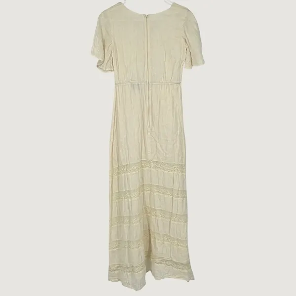 Bea‎ & Dot by ModCloth Cream Cotton Gauze Lace Maxi Dress Small Short Sleeve - Image 2
