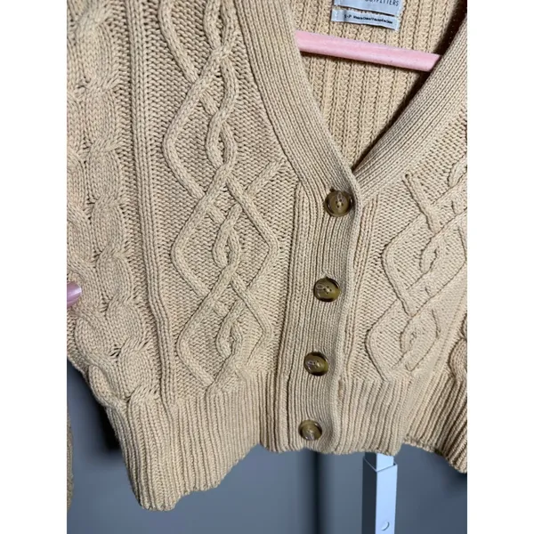 Urban Outfitters‎ Cropped Cable Knit Cardigan Balloon Sleeve S Cottagecore - Image 4