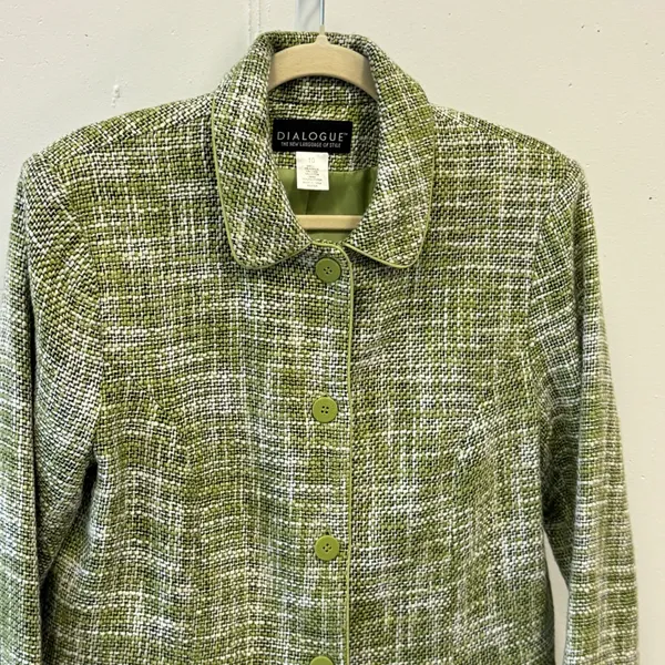 Dialogue Linen Blend Tweed Button Front Coat Spring Jacket Women's Size 10 Green - Image 4