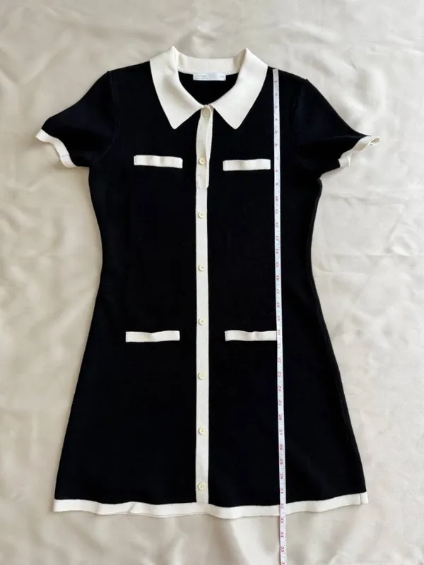 OAK + FORT Collared Contrast Trim Knit Mini Dress Black White M - Image 14