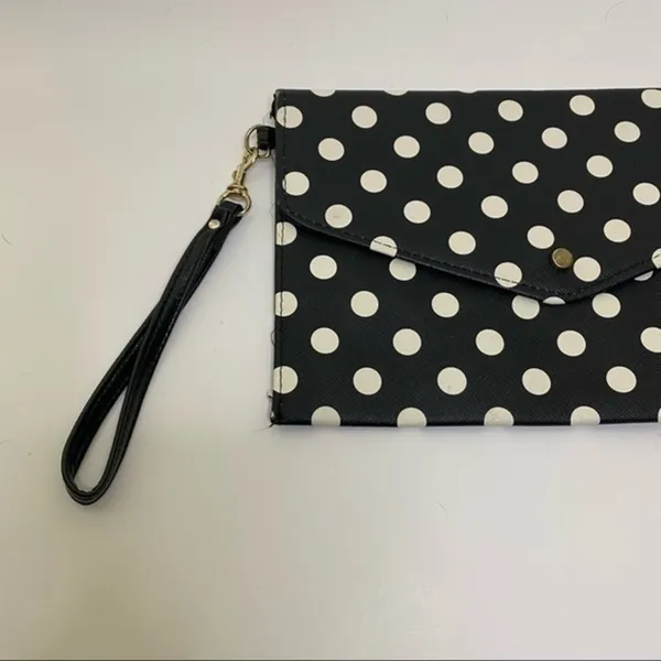Black White Poka Dot Envelope Clutch Wristlet - Image 3