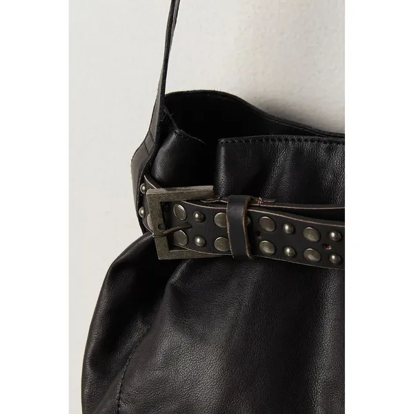 NWT!! FREE PEOPLE Black Leather Embellished Belt Bucket Bag Studded Studs Solid - Image 15