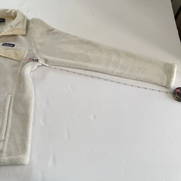 Patagonia Re Tool Ivory Cream Snap‎ Pullover Fleece Fuzzy Jacket Size MEDIUM - Image 9