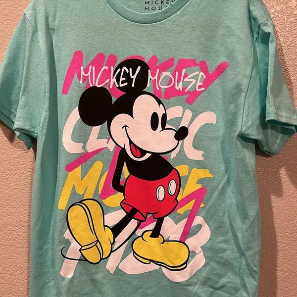 NWOT Mickey Mouse Neon Teal Retro Graphic Tee M - Image 2