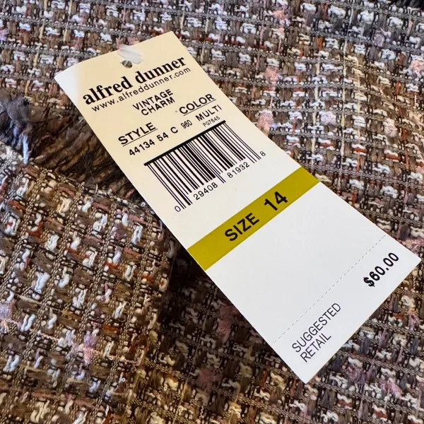 NWT Alfred Dunner Tweed Jacket 14 Brown Pink Fringe Open Front Vintage Charm - Image 3