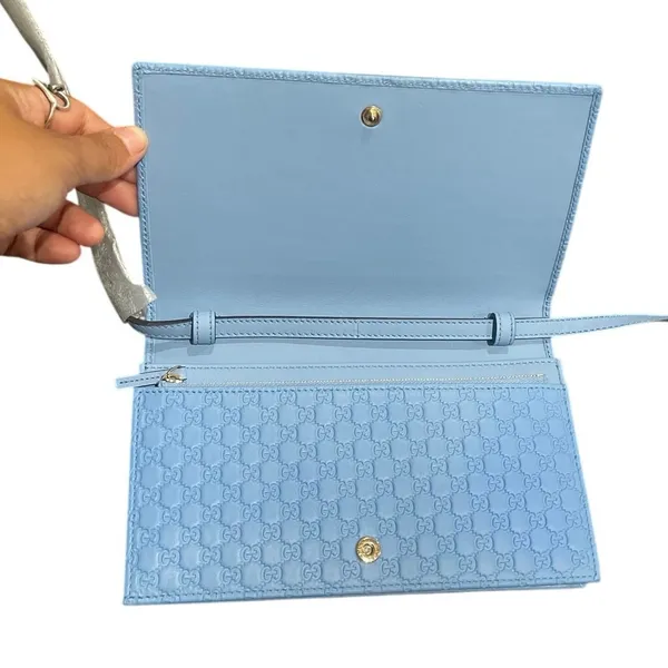 Gucci Blue Micro Guccissima GG Embossed Crossbody Wallet Purse NWT Model #466507 - Image 5