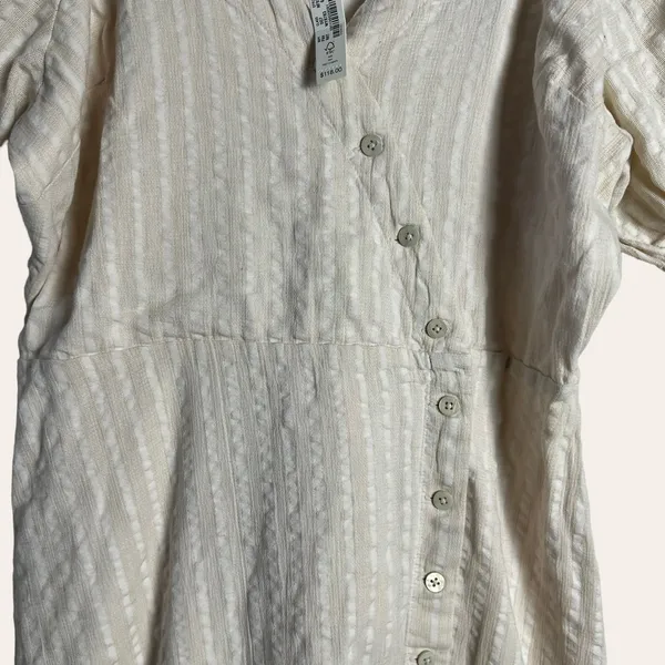 Madewell Puff-Sleeve Button-Wrap Striped Midi Dress Size 6 - Image 9