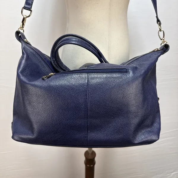 Ora Delphine Adele Satchel Bag Crossbody‎ Purse Royal Blue Pebbled Leather - Image 6