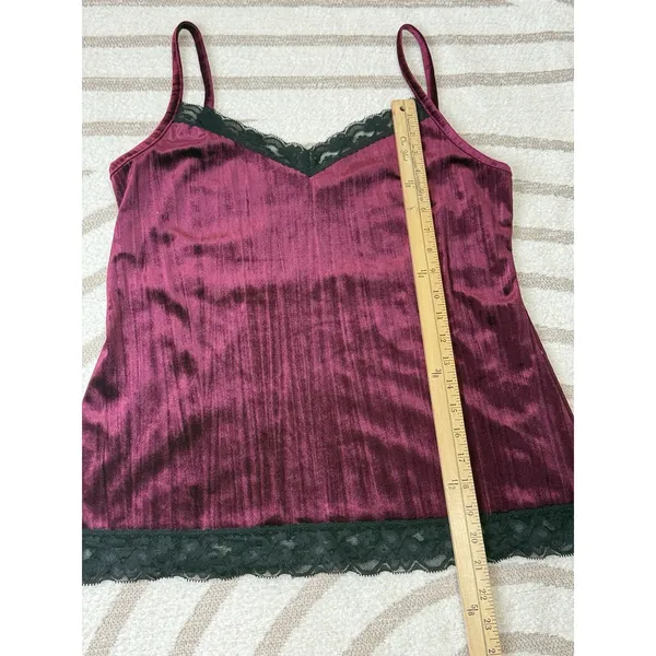90s Y2k Womens Burgundy Velvet Lace Babydoll Vampy Whimsigoth Cami Tank Top Sz M - Image 9