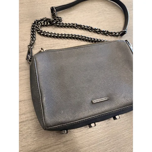 Rebecca Minkoff Avery Crossbody Bag Black Saffiano Leather‎ Gunmetal Chain OS - Image 4