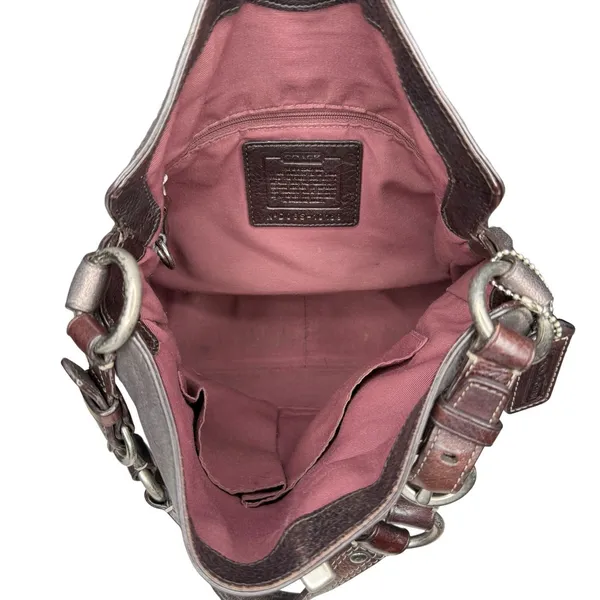 Vintage Coach Metallic Leather Hobo Bag Silver Chain Strap Turn Lock‎ Y2K Purse - Image 10