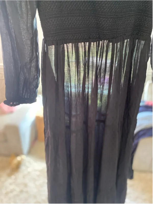 Black Smocked Square Neck Midi Dress Cottagecore Romantic Boho - Image 4