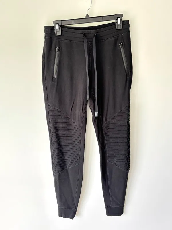 Alo Yoga Black Urban Moto Sweatpants Ribbed Joggers Drawstring Waist Athleisure - Image 3